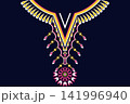 Necklace ethnic pattern. Neckline embroidery style. Ethnic collar lace oriental pattern. Neckline floral pattern design for dress, textile, fabric, clothing, fashion, print, embroidery style 141996940