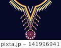 Necklace ethnic pattern. Neckline embroidery style. Ethnic collar lace oriental pattern. Neckline floral pattern design for dress, textile, fabric, clothing, fashion, print, embroidery style 141996941