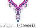 Necklace ethnic pattern. Neckline embroidery style. Ethnic collar lace oriental pattern. Neckline floral pattern design for dress, textile, fabric, clothing, fashion, print, embroidery style 141996942