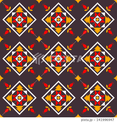 Geometric with floral pattern. Geometric ethnic oriental pattern. Ethnic pattern. floral pattern fabric design for clothing, textile, background, wallpaper, carpet, print, embroidery style Geometric with floral pattern. Geometric ethnic oriental pattern. Ethnic pattern. floral pattern fabric design for clothing, textile, background, wallpaper, carpet, print, embroidery style 141996947