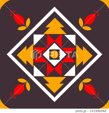 Geometric with floral pattern. Geometric ethnic oriental pattern. Ethnic pattern. floral pattern fabric design for clothing, textile, background, wallpaper, carpet, print, embroidery style 141996948
