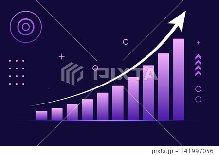 Rising bar graph and upward arrow Rising bar graph and upward arrow 141997056