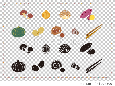 Cute Autumn Vegetable Illustration Set Cute Autumn Vegetable Illustration Set 141997300