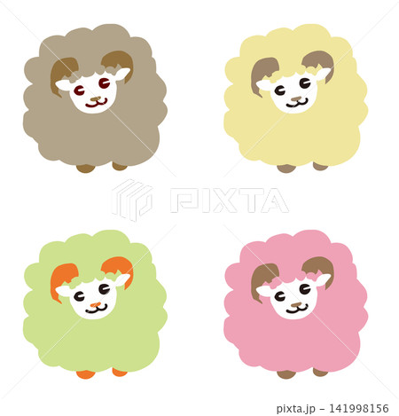かわいい羊のイラストセット 年賀状素材の未 かわいい羊のイラストセット 年賀状素材の未 141998156