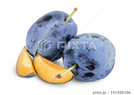 fresh blue plum with slices isolated on white background fresh blue plum with slices isolated on white background 141998186