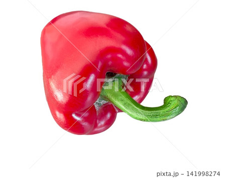 Red bell pepper Capsicum annuum ripe vegetable with green stem isolated on transparent background health food ingredient 141998274
