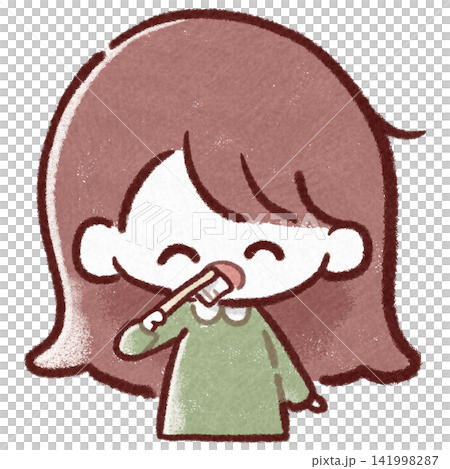 A girl with a toothbrush, smiling and brushing her teeth (upper body illustration) A girl with a toothbrush, smiling and brushing her teeth (upper body illustration) 141998287