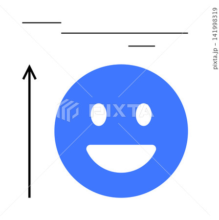 Personal growth, motivation, success tracking, progress visualization, happiness, mental well-being. A cheerful blue happy face, an upward arrow and simple lines. Growth and motivation concepts Personal growth, motivation, success tracking, progress visualization, happiness, mental well-being. A cheerful blue happy face, an upward arrow and simple lines. Growth and motivation concepts 141998319