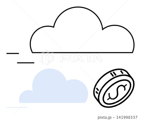 Cloud computing, fintech, digital savings, online storage, scalability, financial technology. Outline of clouds and a dollar coin. Cloud computing and fintech concepts Cloud computing, fintech, digital savings, online storage, scalability, financial technology. Outline of clouds and a dollar coin. Cloud computing and fintech concepts 141998337