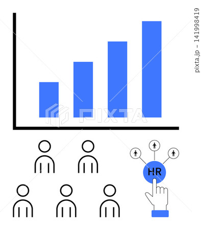 Workforce management, data analysis, HR recruitment, business growth, employee performance, career development. Growth chart, icons of people HR selection symbol. Workforce management and data 141998419
