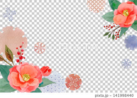 Red camellia flower frame - watercolor illustration Red camellia flower frame - watercolor illustration 141998440