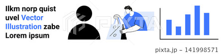 Business analytics, teamwork, statistical data, profile setup, professional resources, conceptual design. A person analyzing data, profile icon and bar graph. Business analytics and teamwork concept Business analytics, teamwork, statistical data, profile setup, professional resources, conceptual design. A person analyzing data, profile icon and bar graph. Business analytics and teamwork concept 141998571