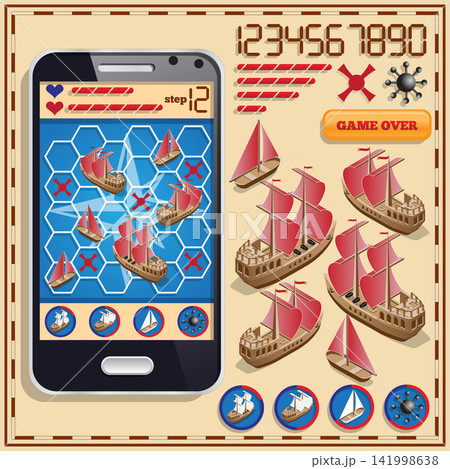 Battleship. A set of user interface elements. Mobile app. Vector illustration. 141998638