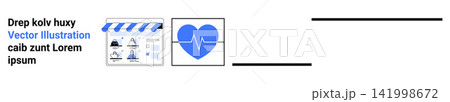 Healthcare, media, wellness, cardiology, film production, communication. Blue heart icon with ECG line and clapperboard. Healthcare and media connection in modern communication and wellness concepts Healthcare, media, wellness, cardiology, film production, communication. Blue heart icon with ECG line and clapperboard. Healthcare and media connection in modern communication and wellness concepts 141998672