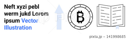Financial growth, cryptocurrency adoption, blockchain technology, digital investments, education, market trends. Bitcoin symbol, upward arrow open book icon. Cryptocurrency adoption and blockchain Financial growth, cryptocurrency adoption, blockchain technology, digital investments, education, market trends. Bitcoin symbol, upward arrow open book icon. Cryptocurrency adoption and blockchain 141998685