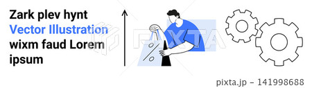 E-commerce, workflow automation, shopping experience, retail solutions, business growth, digital tools. Male character holding shopping bag with percentage sign, gear icons. E-commerce and workflow E-commerce, workflow automation, shopping experience, retail solutions, business growth, digital tools. Male character holding shopping bag with percentage sign, gear icons. E-commerce and workflow 141998688