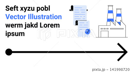 Workflow management, industrial production, documentation, efficiency improvement, business operations, project planning. Factory and document with arrow. Workflow management and industrial Workflow management, industrial production, documentation, efficiency improvement, business operations, project planning. Factory and document with arrow. Workflow management and industrial 141998720