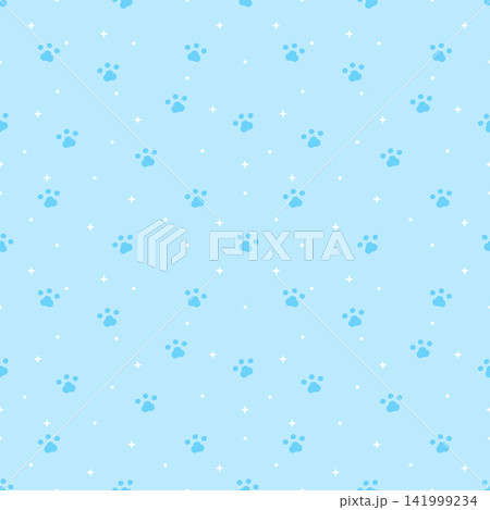 Light Blue Dog Paw Seamless Pattern with Cute Pastel Background 141999234