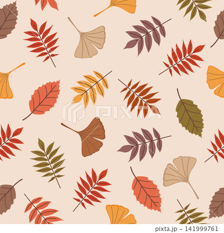 Autumn leaf seamless pattern with ginkgo and foliage 141999761