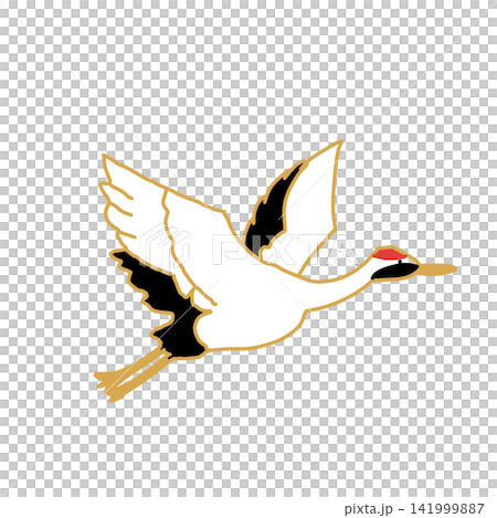 翼を広げて飛ぶ丹頂鶴の和風イラスト 翼を広げて飛ぶ丹頂鶴の和風イラスト 141999887