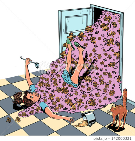 Tons of discounts and offers. A woman fell from the sale mountain. Excess spam from stores. Tons of discounts and offers. A woman fell from the sale mountain. Excess spam from stores. 142000321