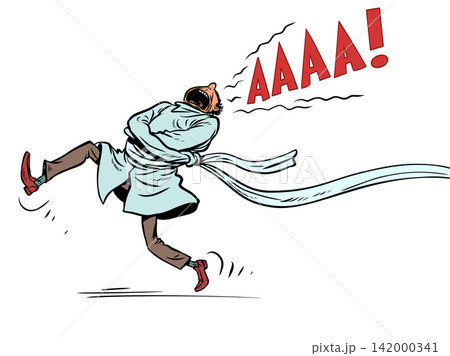 A man in a straitjacket screams. A feeling of panic and horror. Fear of life and its problems. 142000341