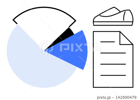 Data analysis, business statistics, visual reporting, market trends, documentation, retail performance. A pie chart, document and shoe icon. Data analysis and business statistics Data analysis, business statistics, visual reporting, market trends, documentation, retail performance. A pie chart, document and shoe icon. Data analysis and business statistics 142000479