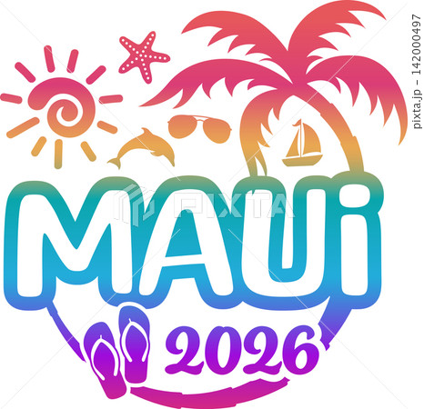 Maui Hawaii 2026 - Vacation and Trip Elements Palm Tree Sunglasses Dolphin 142000497