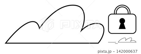 Data protection, cybersecurity, cloud storage, online privacy, information security, secure access. Minimalistic cloud with padlock icon. Data protection and cybersecurity concept 142000637