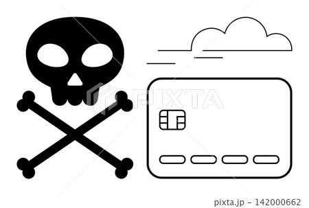 Cybersecurity, online fraud detection, data theft, digital crime prevention, financial security, hacker threats. Skull and crossbones next to a credit card symbol digital fraud. Cybersecurity Cybersecurity, online fraud detection, data theft, digital crime prevention, financial security, hacker threats. Skull and crossbones next to a credit card symbol digital fraud. Cybersecurity 142000662