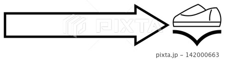 Logistics, navigation, delivery, transportation, shoe industry, business. An arrow pointing to a shoe icon on a base. Logistics and navigation concepts illustrated through direction and object Logistics, navigation, delivery, transportation, shoe industry, business. An arrow pointing to a shoe icon on a base. Logistics and navigation concepts illustrated through direction and object 142000663