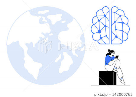 Artificial intelligence, global connectivity, technology innovation, digital learning, neural networks, data science. A globe, neural network and person using a tablet. Artificial intelligence Artificial intelligence, global connectivity, technology innovation, digital learning, neural networks, data science. A globe, neural network and person using a tablet. Artificial intelligence 142000763