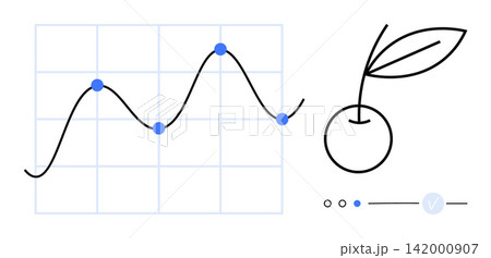 Analytics, data , growth tracking, business insights, fruit-based branding, algorithm concepts. Line graph with data points, cherry symbol and selection slider. Analytics and data ation concept Analytics, data , growth tracking, business insights, fruit-based branding, algorithm concepts. Line graph with data points, cherry symbol and selection slider. Analytics and data ation concept 142000907