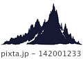 Dark silhouette illustration of a sharp jagged mountain range with rugged rocky peaks and steep ridges, isolated nature landscape graphic element on transparent background 142001233