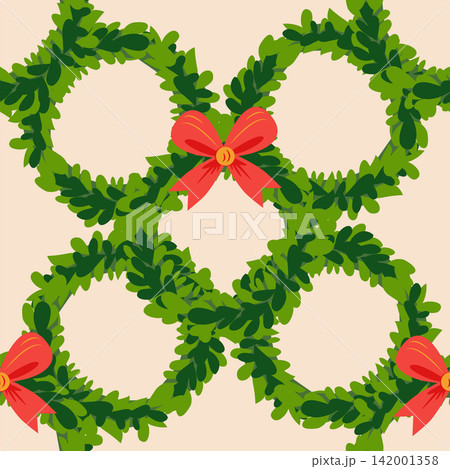 Christmas wreath with red bow seamless pattern. Christmas wreath with red bow seamless pattern. 142001358