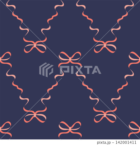 Seamless pattern with pink bows. Hairstyles, hair, festive gift wrapping Seamless pattern with pink bows. Hairstyles, hair, festive gift wrapping 142001411