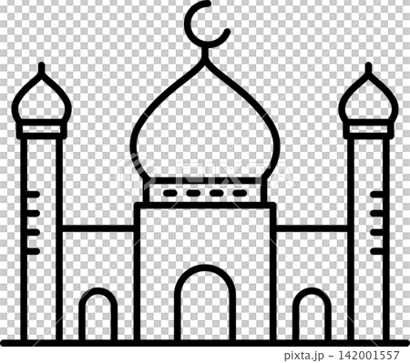 ベクターでモノクロのモスクの線画アイコン ベクターでモノクロのモスクの線画アイコン 142001557