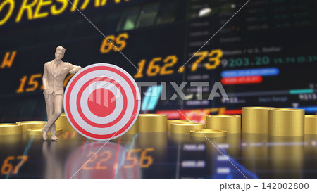 Businessman Reaching Financial Investment Target in Stock Market 3d render. Businessman Reaching Financial Investment Target in Stock Market 3d render. 142002800