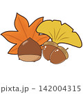 手描き風の紅葉とイチョウと栗・どんぐりの秋コーナーイラスト 142004315