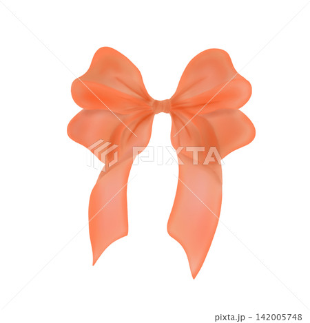 Peach coral satin ribbon bow isolated on white background Peach coral satin ribbon bow isolated on white background 142005748