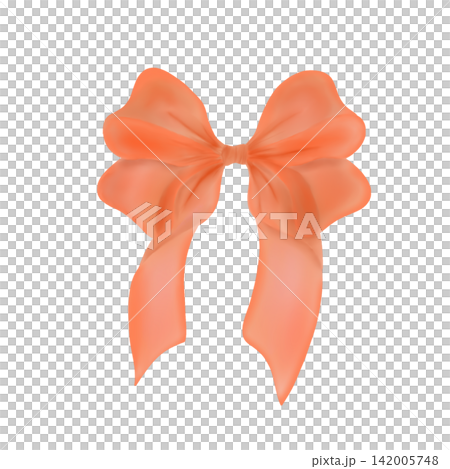 Peach coral satin ribbon bow isolated on white background 142005748