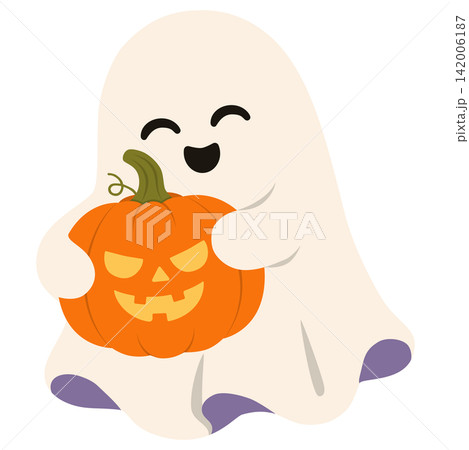 Cute Halloween Ghost Hugging Jack O Lantern Pumpkin Illustration Cute Halloween Ghost Hugging Jack O Lantern Pumpkin Illustration 142006187