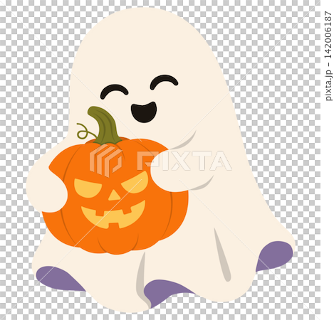 Cute Halloween Ghost Hugging Jack O Lantern Pumpkin Illustration Cute Halloween Ghost Hugging Jack O Lantern Pumpkin Illustration 142006187