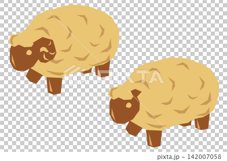 Wood-carved style sheep figurine illustration set (with and without horns) Wood-carved style sheep figurine illustration set (with and without horns) 142007058