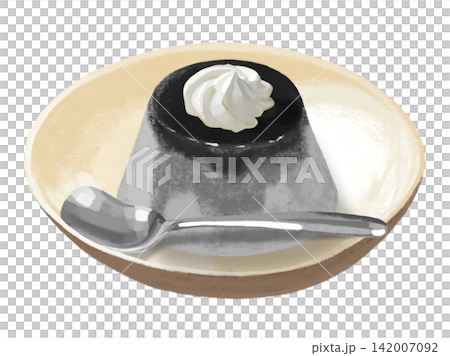 Black sesame pudding (with whipped cream and spoon) Black sesame pudding (with whipped cream and spoon) 142007092