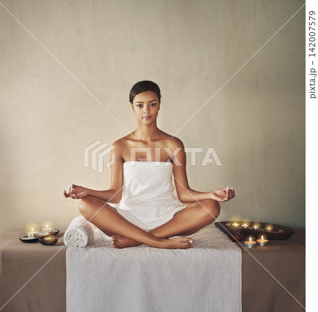 Woman, portrait and skincare in spa for chakra, mental health and wellness for mindfulness. Yoga, mindset and holistic workout for fitness, peace in pilates and meditation with hands for healing Woman, portrait and skincare in spa for chakra, mental health and wellness for mindfulness. Yoga, mindset and holistic workout for fitness, peace in pilates and meditation with hands for healing 142007579