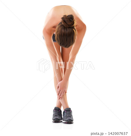 Fitness, woman or stretching body in studio for wellness, training or flexibility on white background. Health, exercise or athlete with warm up routine for resilience, workout for gymnastic cardio Fitness, woman or stretching body in studio for wellness, training or flexibility on white background. Health, exercise or athlete with warm up routine for resilience, workout for gymnastic cardio 142007637