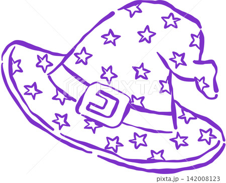 Halloween Witch Wizard Hat Outline Hand Drawn Whimsical Illustration Halloween Witch Wizard Hat Outline Hand Drawn Whimsical Illustration 142008123
