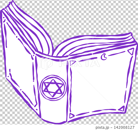 Outline Halloween Book, Open Spellbook Hand Drawn Illustration 142008127