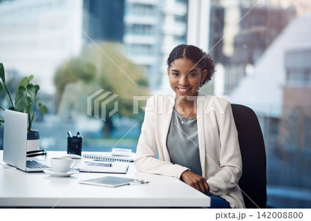 Desk, laptop and portrait of business woman in office, working on online project, planning and research. Corporate worker, insurance consultant and person with computer for website, report and review Desk, laptop and portrait of business woman in office, working on online project, planning and research. Corporate worker, insurance consultant and person with computer for website, report and review 142008800